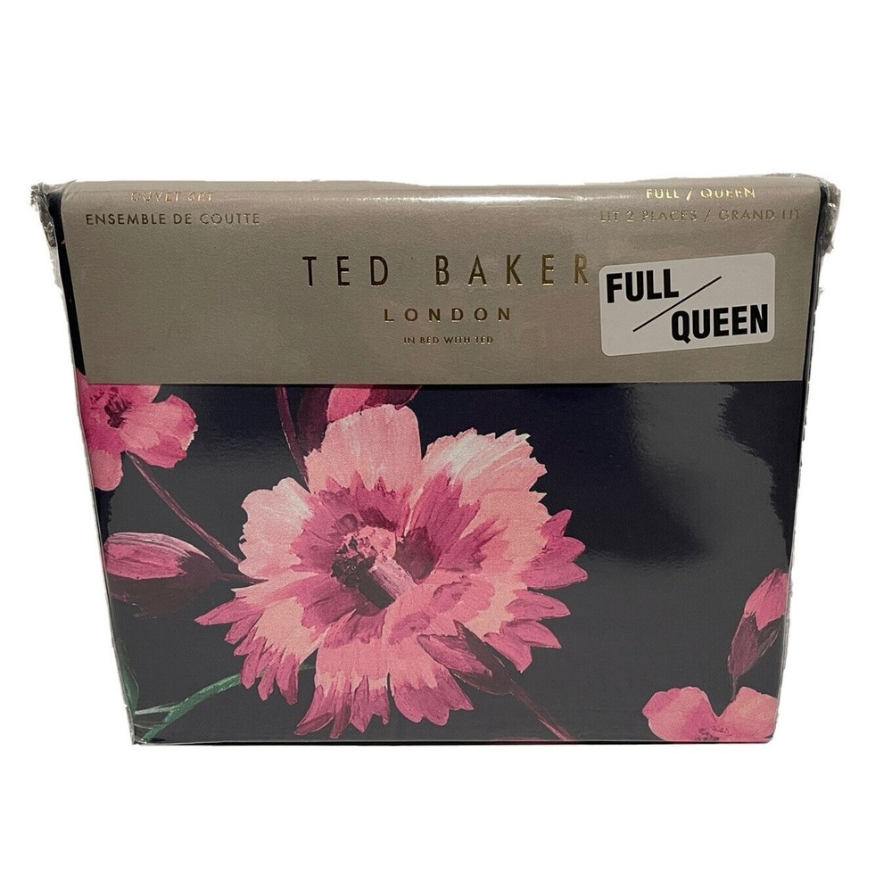 TED BAKER  LUXURY DUVET SET FULL/QUEEN COTTON NAVY FLORAL